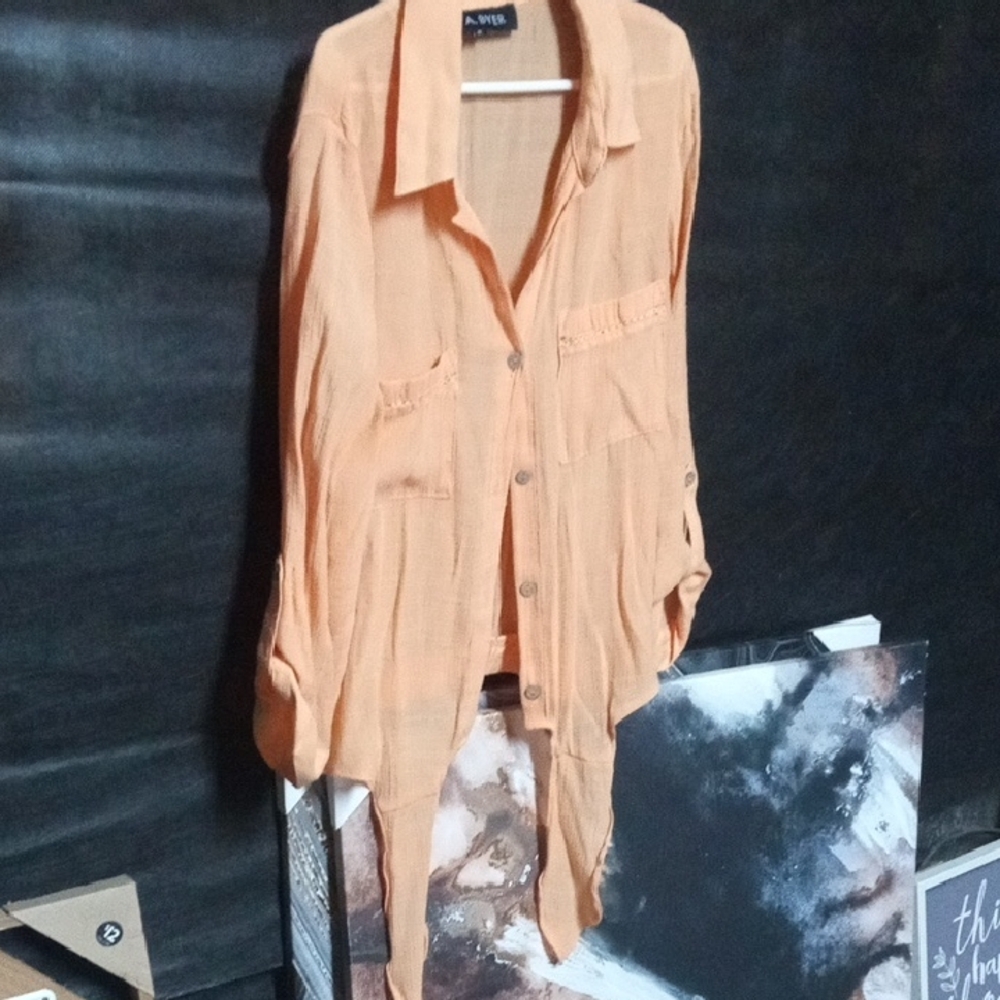 A. Byer Light Orange Button-Up Blouse